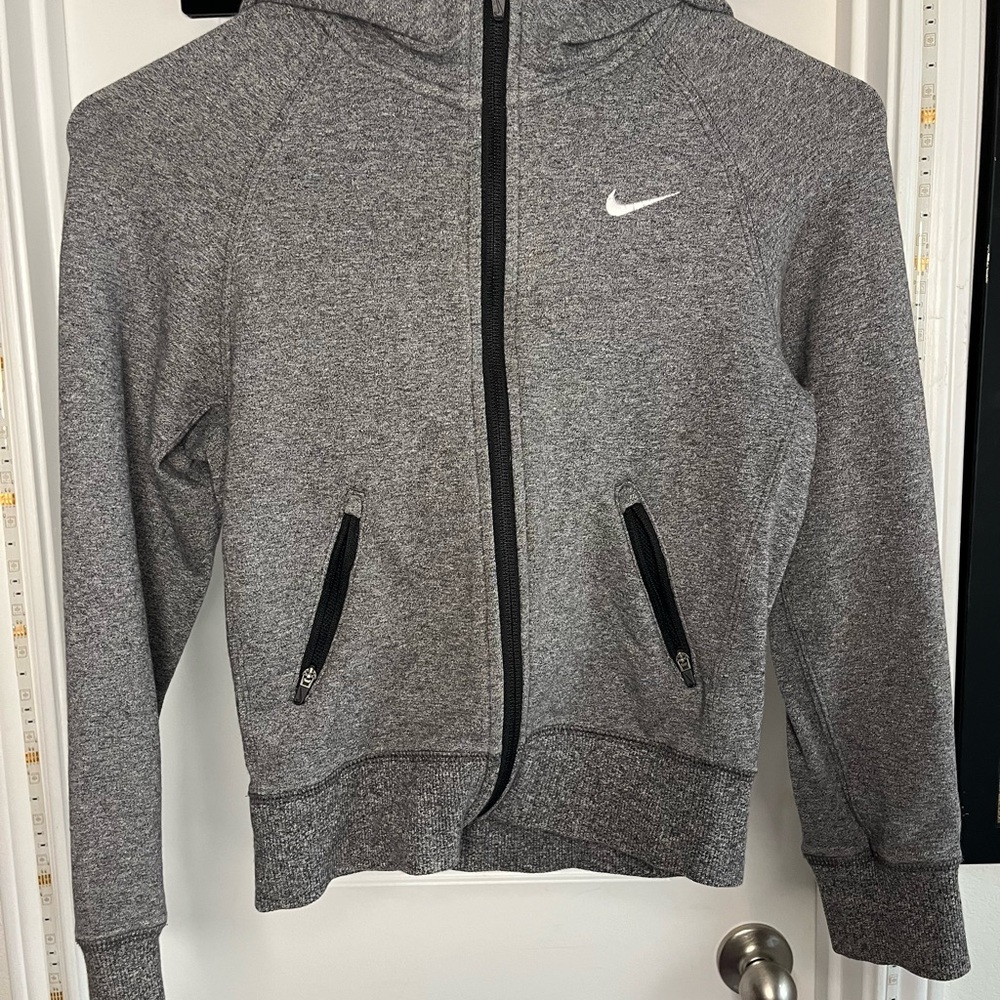 Nike Gray Hooded cropped zip-up